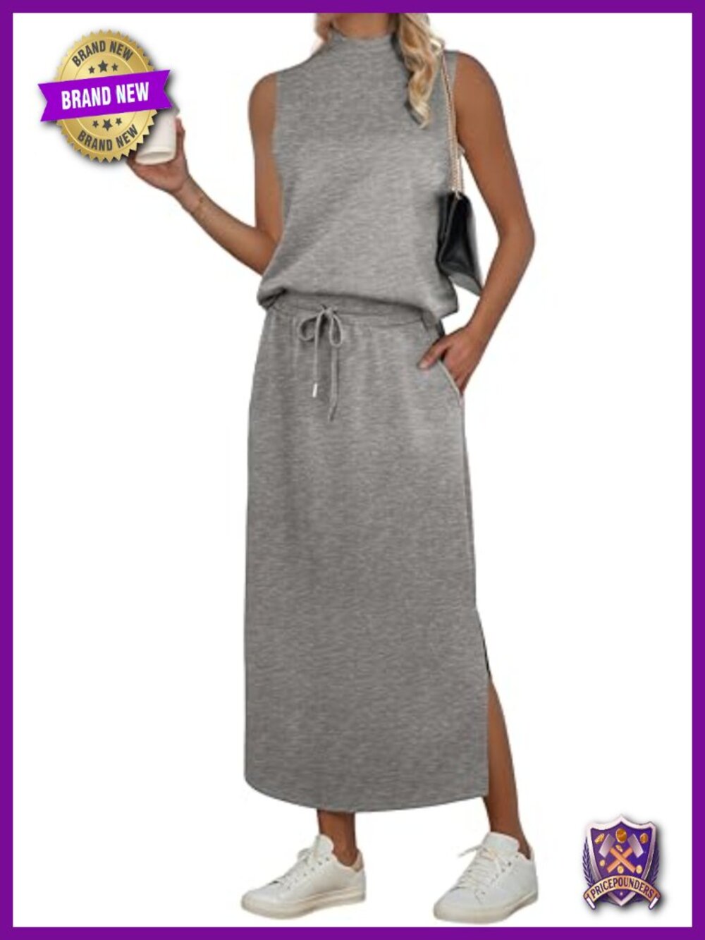 Women's 2 Piece Maxi Skirt Set Sleeveless Crop Top Mock Neck Travel Outfit